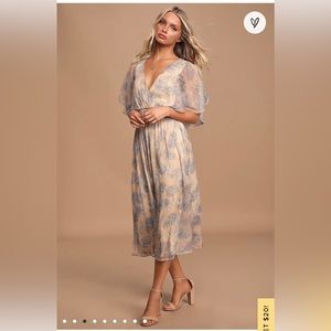 Lulu’s Subtle Romance Beige Floral Print Ruffled Midi Dress